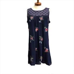NWOT Anthropologie Boho Navy Dress, Embroidered Flowers, Lace & Flowers,…